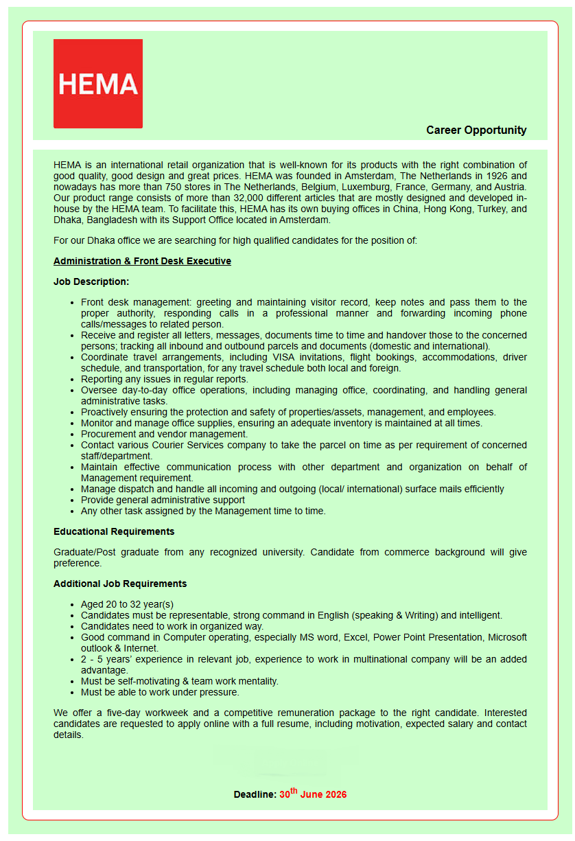 Administration & Front Desk Executive
